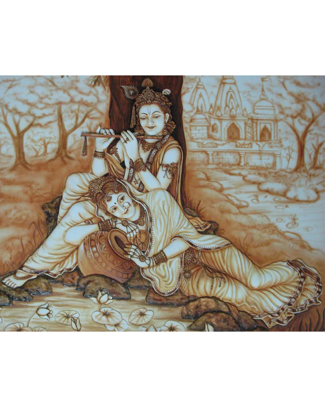 Riddhi Siddhi Art Creations - Subtle Bas-Relief Seated Divine Couple Mural